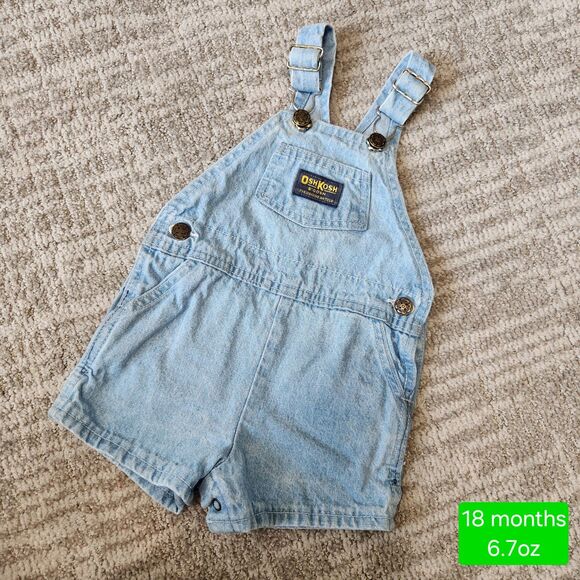 Vintage OshKosh B'Gosh Denim Short Overalls Shortalls 18 months Made in USA - Picture 1 of 11